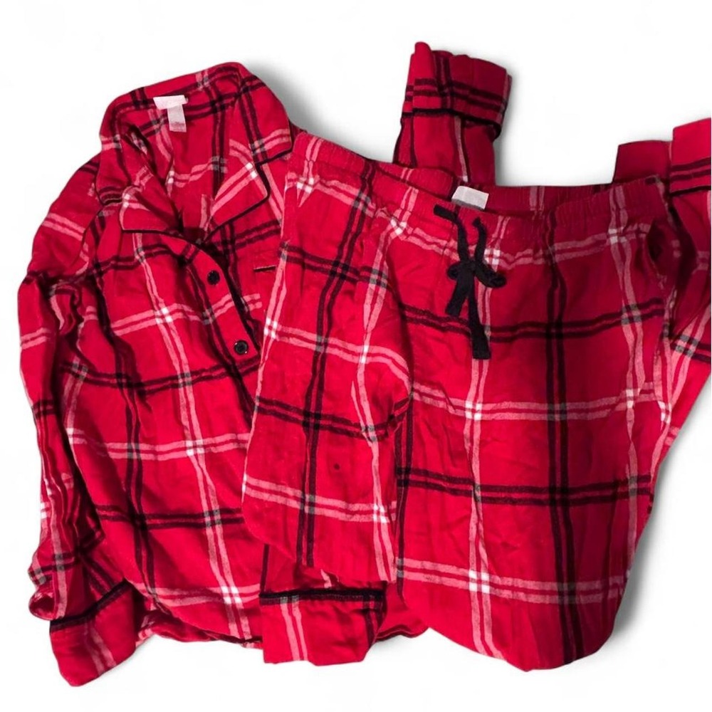 Wondershop Womens Red Black Plaid Flannel Pajama Set Button Down Pants Medium